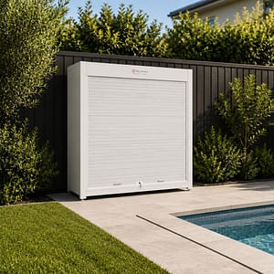 outdoor roller door shutter slim shed